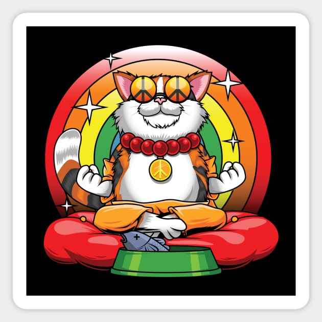 Funny Hippie Cat Meditating Sticker by fizzyllama